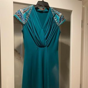 EmeraldGreen Mini Dress w/ embellished cap sleeves